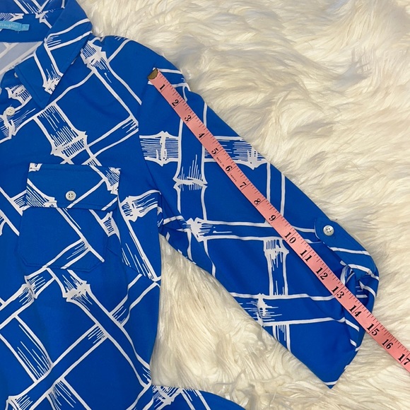 NWOT J. McLaughlin Blue/White Bamboo Pattern Brynn Shirt Dress - Picture 5 of 16